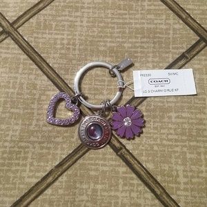 New Coach Keychain with Heart, Flower, Gemmed Disc